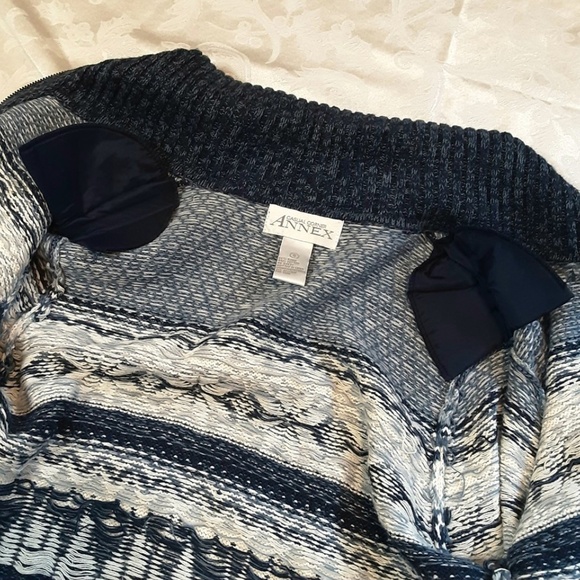 Vintage Blue & White Front Zip Sweater Cardigan Nordic Snowflake Ramie Cotton S - Picture 9 of 12